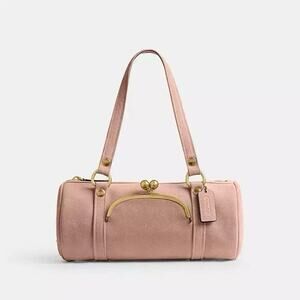 NWT Coach Kisslock Barrel Bag Suede and soft grain leather CDZ16 Brass/Nuage